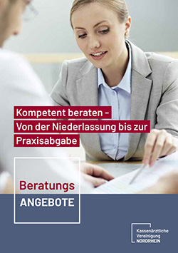 Das Bild zeigt das Titelbild der Beratungsbroschüre "Kompetent beraten - Von der Niederlassung bis zur Praxisabgabe".